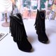 thumbnail image 3 of NECHOLOGY Botas Mujer Adulto Femenino Zapatos Botines para mujer Botas gruesas Heel Frosted Femenino Fashion Solid Color Fringe Tobille Boots High Women's Boots (Black, 9.5-10), 3 of 7