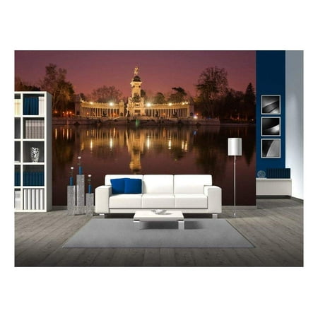 wall26 - Night Cityscape with Lights at Retiro, Madrid, Spain - Removable Wall Mural | Self-adhesive Large Wallpaper - 66x96 (Best Real Madrid Wallpapers)
