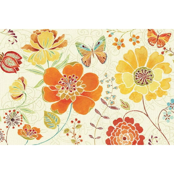 Gorgeous Red, Orange and Yellow Flower and Butterfly Print by Daphne Brissonnet; Floral Decor; One 18x12 Poster Print