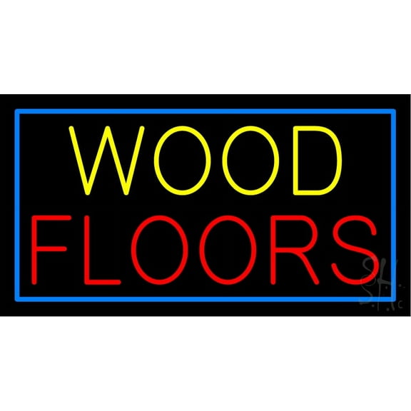 Wood Floors LED Neon Sign 20" Tall x 37" Wide - inches Black Square Cut Acrylic Backing, with Dimmer - Premium built indoor Sign for Storefront, Store interior, Exhibition, Decor.
