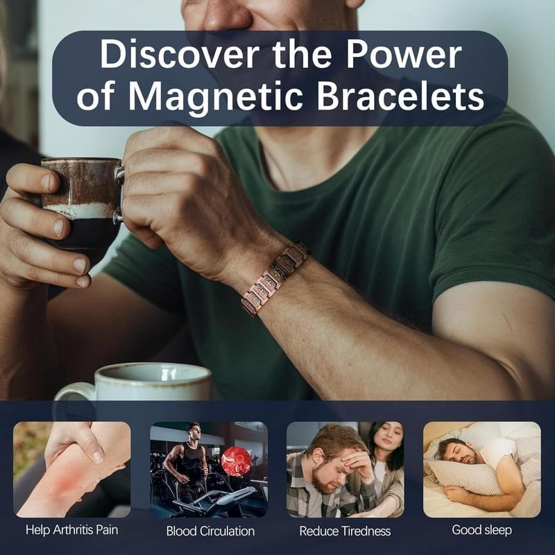 GMOX Men's Copper Bracelet,3X Strength 99.99% Pure Copper Magnetic Bracelets,Adjustable Length
