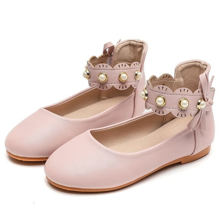 

Kids Girls Leather Mary Jane Shoes With Bow Decor