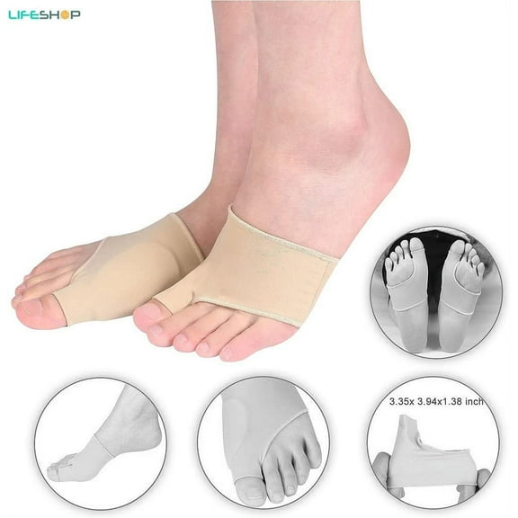 Bunion Sleeve With Gel Cushion Pad Breathable Fabric - Treat Pain in Hallux Valgus, Tailors Bunion, Big Toe Joint, Hammer Toe, Toe Separators Spacers Straighteners Splint Aid - Beige (2)