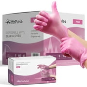 Fifth Pulse Vinyl Gloves, Multifunction Medical Grade Exam, Kitchen Gloves, All-Purpose Industrial Disposable Gloves Latex Free, Powder Free - Pink - 10 Boxes of 100 Gloves- 1000 Total (Small)