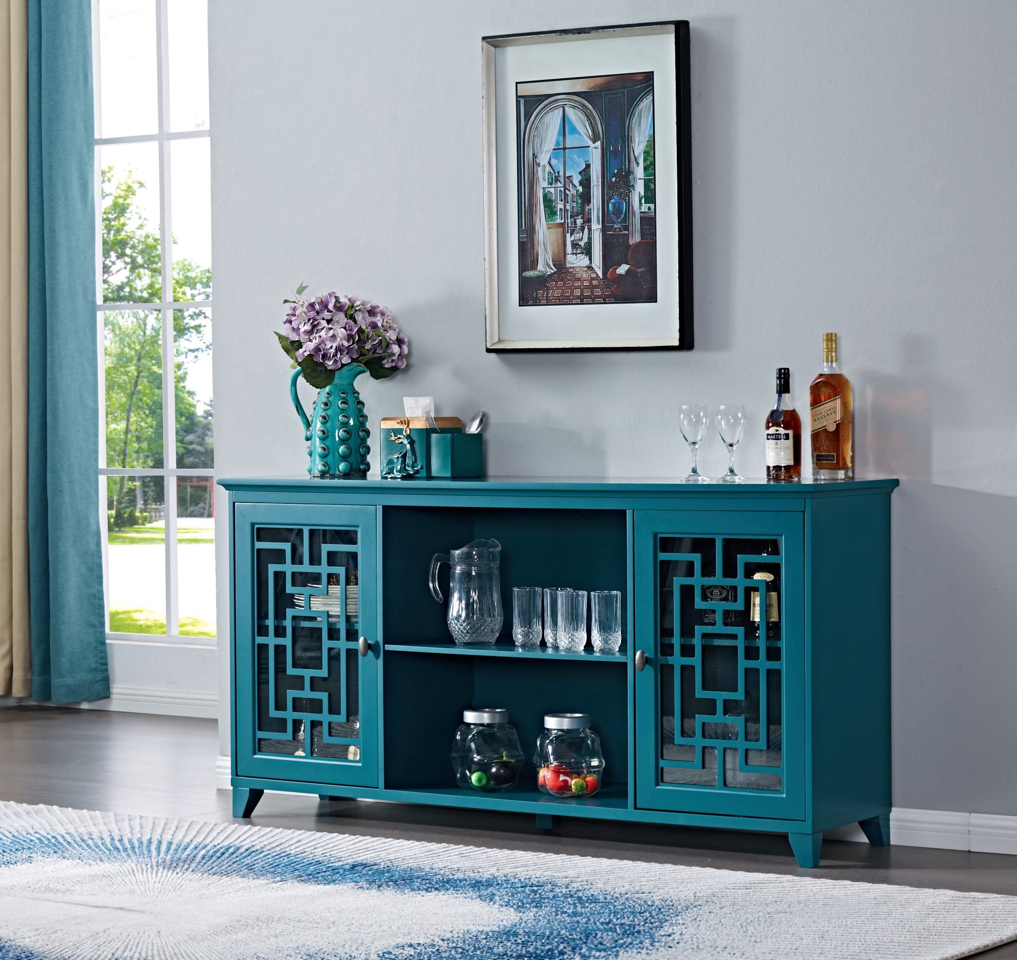 Aukfa Storage Cabinets Modern Kitchen Cabinets for Living Room Dining Room(59.8x15.8X33.5 ), Blue
