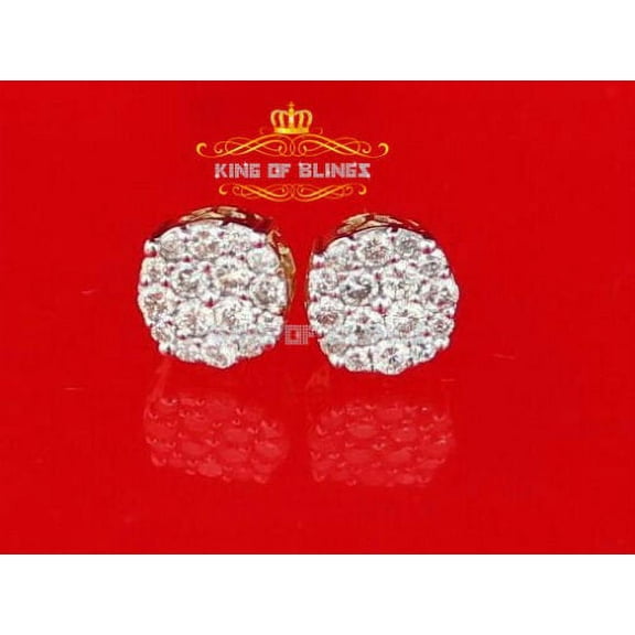 King of Bling's 10K Real Yellow Gold with Real 1.00ct Diamonds Men's /Womens Round Stud Earrings