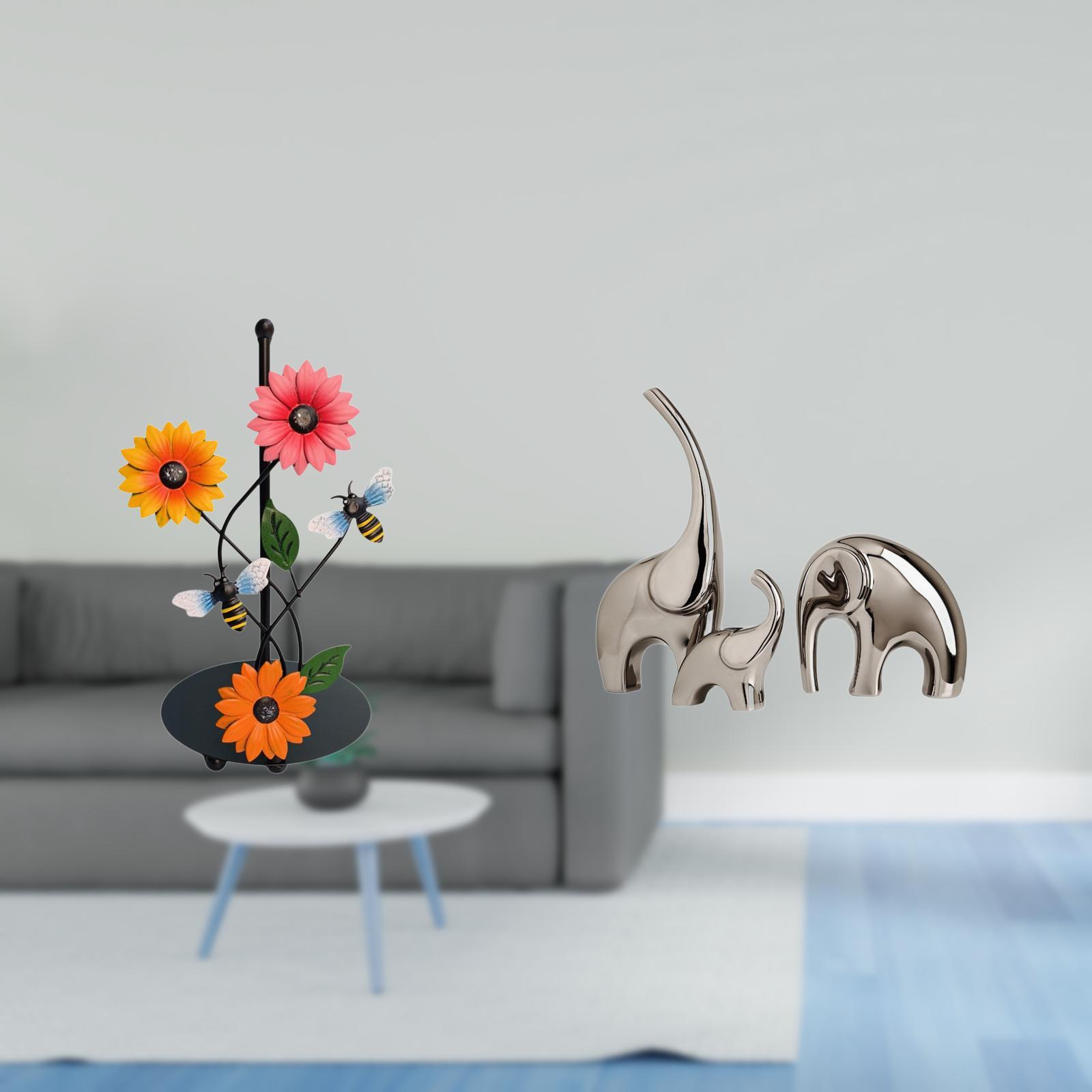Fiocias Family Elephants Paper Towel Holder Dispenser Non Slip Vertical Tissue Holder Rack Ceramic Statue Ornament Animal Sculpture Collectible for Home Shelf
