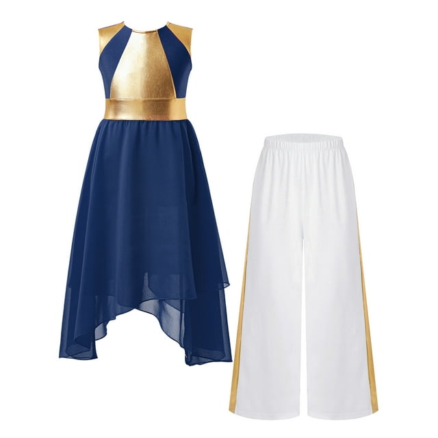 Oyolan Robe Sans Manches Ourlet Irrégulier Métallique avec Pantalon Grand Bleu Marine 8