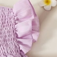 thumbnail image 4 of XIMIN Toddler Baby Girl Outfits Floral Embroidery Smocked Clothes Infant Spring Waffle Short Sleeve Shirt Tops Cute Elastic Waist Shorts Set Casual Spring and Summer (12, Purple), 4 of 8