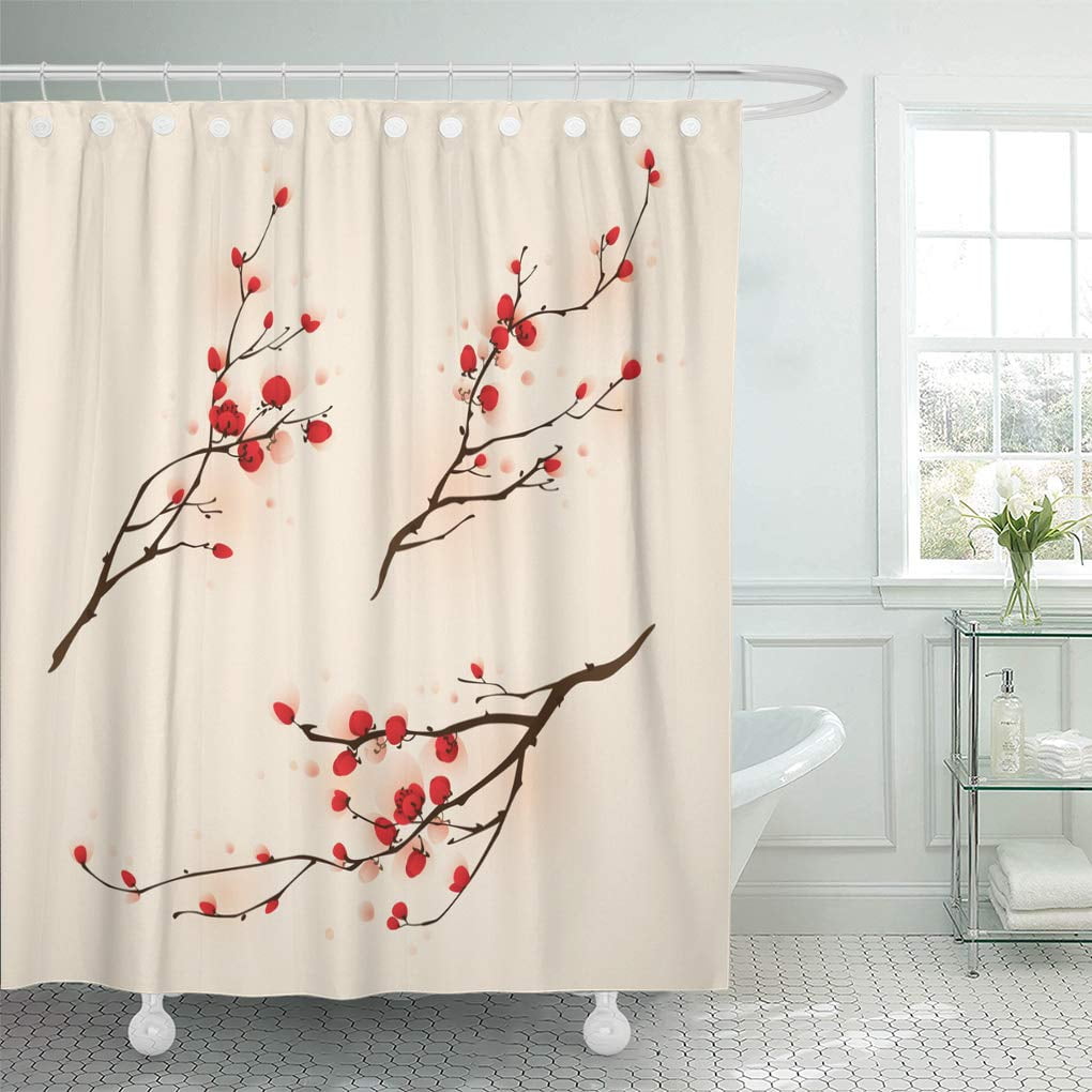 KSADK Red Oriental Style Painting Plum Blossom in Spring Branch Shower