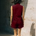 thumbnail image 6 of Women's 2 Piece Outfit Sleeveless Button Down Vest Top and High Waist Shorts Set, Textured Wrinkle Fabric Casual Matching Set, Loose Fit Summer Lounge Wear Wine XS, 6 of 6