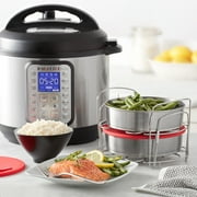 Instant Pot Official 8-piece Cook/Bake Set: 2 Pans, 2 Wire Racks, 2 Red Silicone Lids, 1 Removable Divider, and Removable Base