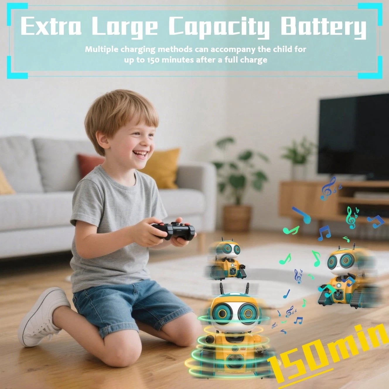 Ficcug Remote Control Robot Toys for Kids,Recording/Voice changing/Touch Sensing,Educational Programmable Interactive Smart Cute Robot for 3-6 Year Old Boys Girls Toddlers,Yellow