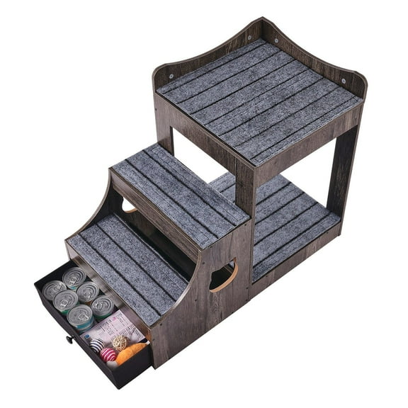 Pet Bunk Bed with Stairs, Cat Window Perch with Storage, Indoor Gray Pet Furniture for Dogs & Cats, Space-Saving Design