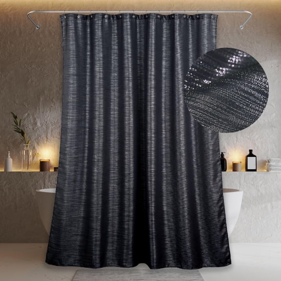 Black Sparkly Glitter Fabric Shower Curtain, 72"W x 72"L, Decorative Bathroom Glam Design