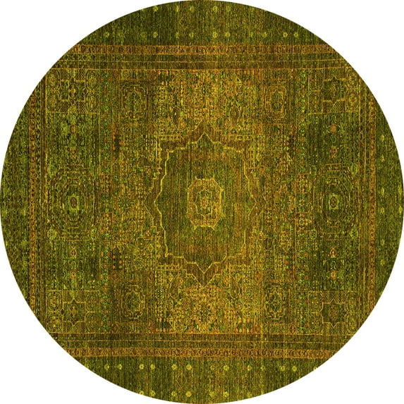 Ahgly Company Indoor Round Abstract Yellow Modern Area Rugs, 4' Round