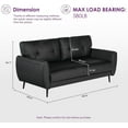 thumbnail image 3 of AODAILIHB 61" Mini Leather Arm Couch, 2 Seater Modern L-Shaped Sofa, Mid Century Modern Small Comfy Loveseat Sofa for Living Room, Bedroom, Office, Black, 3 of 9