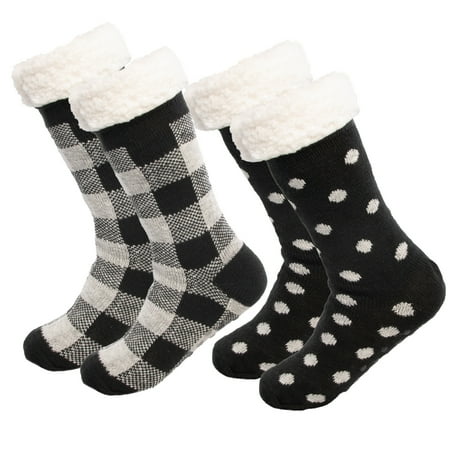 

2 Pairs Sherpa Lined Women’s Thermal Slipper Socks Nonskid Fuzzy Cozy Shoe 4-10
