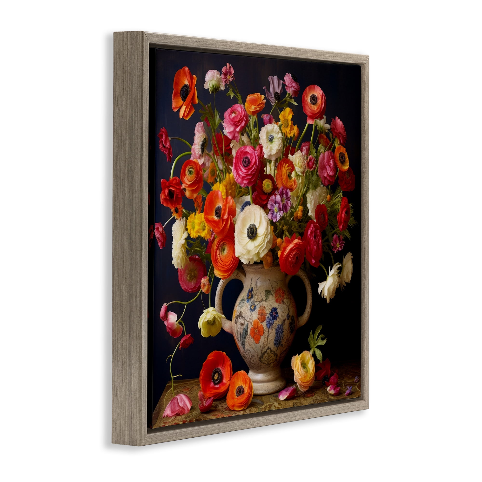 Stupell Industries Harmonious Bouquet Composition Brown Framed Floater Canvas Wall Art, design by Lazar Studio