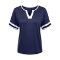 thumbnail image 4 of Gunia T Shirts Women V Neck Short Sleeve Fitted Blend Striped Breathable For Daily Wear Tops T-Shirts For Women Blue S, 4 of 4