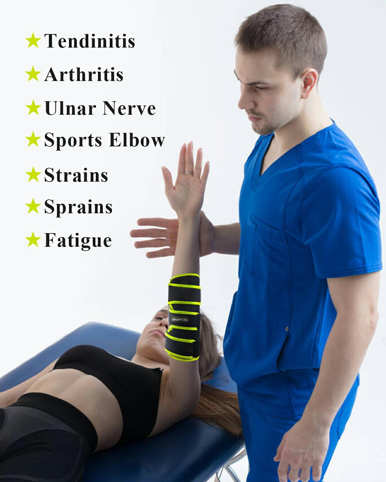 Reamphy Elbow Brace Comfortable Night Sleep, Cubital Tunnel Syndrome, Ulnar Nerve entrapment Relief Pain and Tendonitis, Arm Straightener Fit Men ＆ Women (One Size Green)