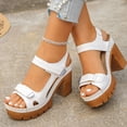 thumbnail image 2 of Rokment Platform High Heels Walking Work Sandals for Women 2026 Summer Fashion Comfortable Extra Chunky Block Heeled Ankle Strap Casual Dress Sandals White Size 8, 2 of 5