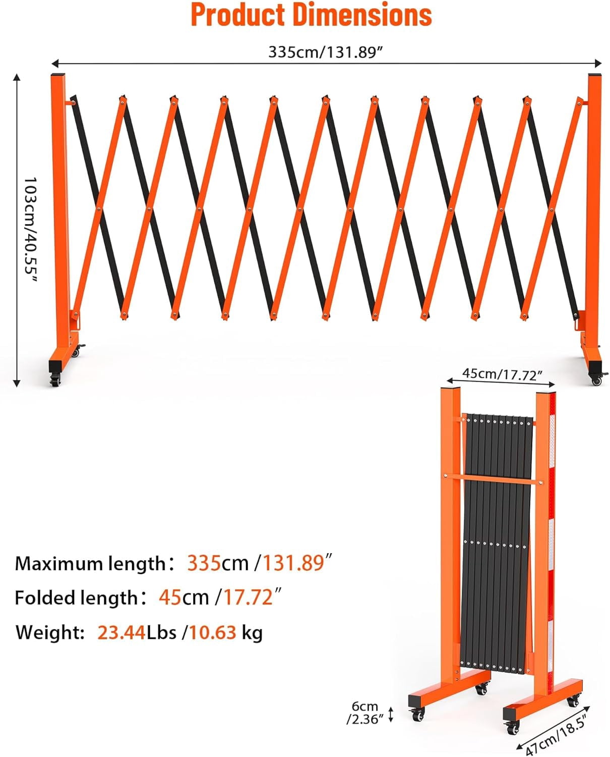 Huisuilinss Expandable Garden Fence Portable Barricade Gate with Casters,Adjustable Flexible Fence Mobile Barricade Safety Barrier Safety Barricade Movable Fence For Industrial or Residential Use