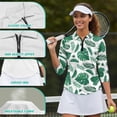 thumbnail image 6 of Uorisanigo Green Palm Leaves Womens Quick Dry Athletic Polo Shirts Casual Fashion Women's 3/4 Sleeve Athletic Golf Shirts Quarter Zip Breathable Versatile Pullover Workout Sports, 6 of 7