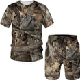 thumbnail image 2 of Conjunto de camiseta de caza con estampado 3D de camuflaje de jabalí, chándal elegante de cuello redondo para hombre, jersey de gran tamaño y pantalones cortos de playa, 2 of 4