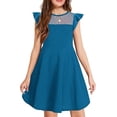 thumbnail image 1 of Girls Dress Summer Ruffle Sleeve Mesh Casual Party Dresses with Pockets for Kids, 1 of 18