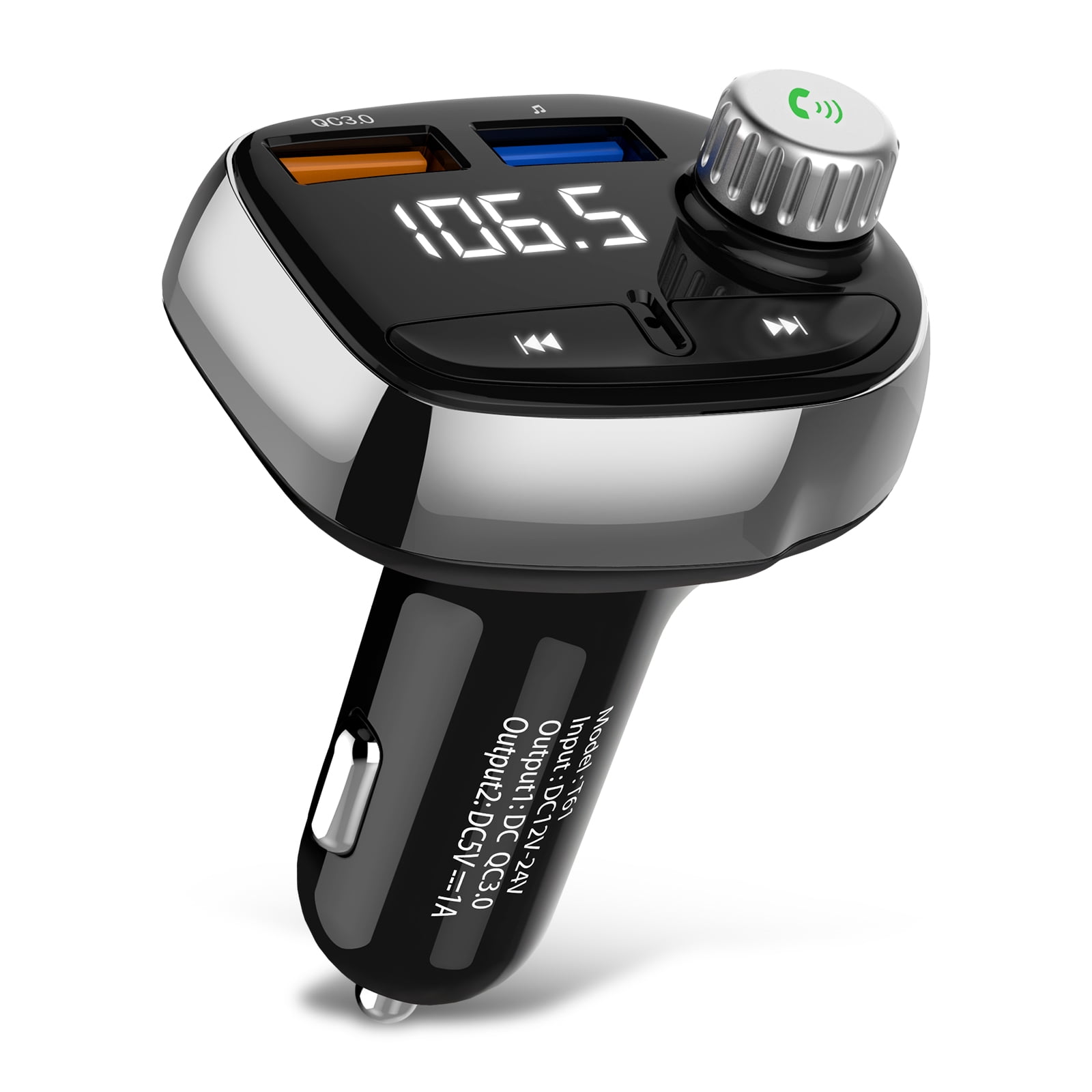 TSV Bluetooth FM Transmitter, Wireless Car FM Radio QC3.0 Quick Charger