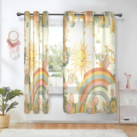 Yayeee Window Curtains Light Filtering 63"x42" Grommet Panel Pair Home Living Room Decor, Beige Clouds