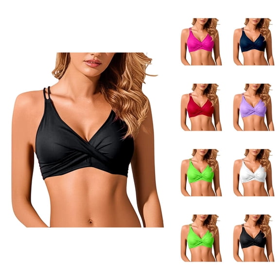 Bikini Tops for Women Twist Front V Neck Strappy Bra Swimsuit Tops Bathing Suit Top Swimwear