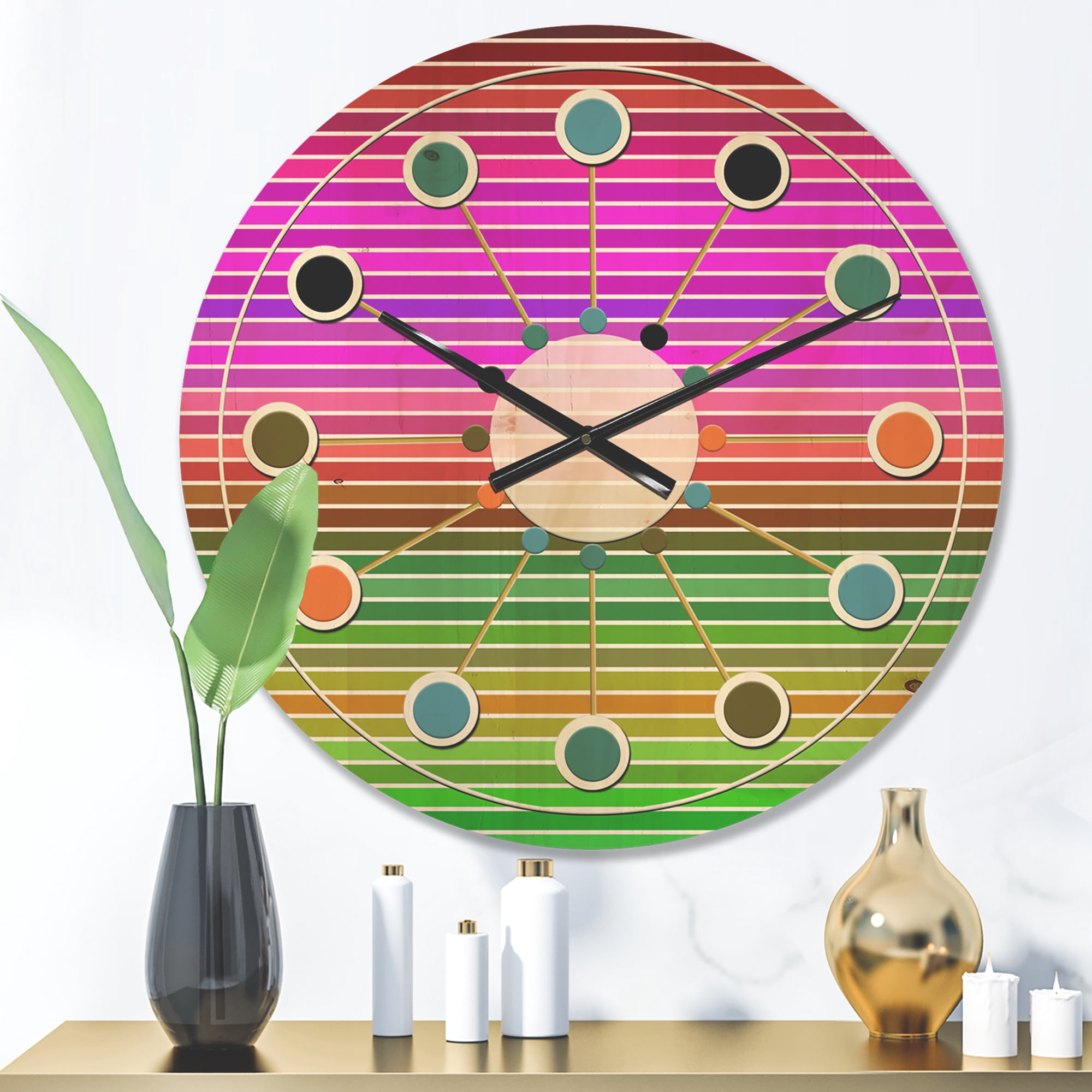 Designart 'Horizontal Geometrical Retro Pattern II' Mid-Century Modern Wood Wall Clock