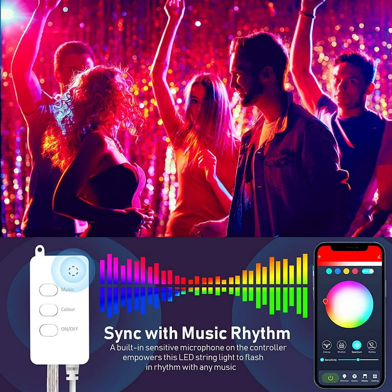 Smart Fairy String Lights WiFi-65.6FT 132led Christmas String Lights with Music Mode RGB Color Changing Timer Compatible with Google Home Alexa USB
