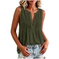 thumbnail image 6 of CYMMPU Women's Sleeveless Crinkle Linen Tank Top, V Neck Pleated Henley Button Front Relax Summer Blouse Army Green S, 6 of 7