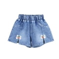 thumbnail image 2 of DAETIROS Girls Dark Wash High Rise Denim Shorts with Cherry Embroidery Side Slit Elastic Pull-On Shorts for Kids Little Kids 2-7 Years with Pockets,Size 3-4 T, 2 of 5