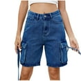 thumbnail image 5 of YYUIJK Women's Ladies Knee Length Denim Stretchy Bermuda Shorts Contrast Turn Up Cropped Jean Shorts Denim Capri Pants Rolled-Up Hem Casual Summer Classic Cotton Pants with Pockets Dark Blue XL, 5 of 7