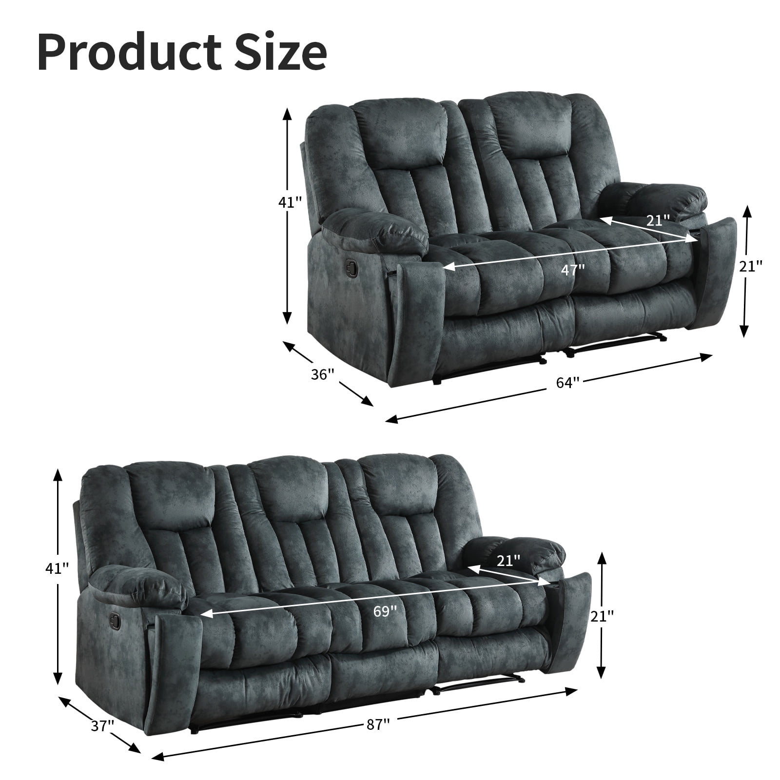 Bonzy Home 2-Piece Manual Recliner Sofa Set, Overstuffed Reclining Loveseat and Wide 3PC Recliner Chairs Sofa for living room, Olive-green
