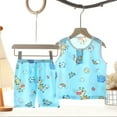 thumbnail image 2 of Gbsyewxs Outfits Sets For Girls 2 Piece Crew Neck Sleeveless Cartoon Print Tops And Shorts Set Homewear Summer Toddler Clothes Light Blue Size 3-4 Years, 2 of 3