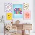 thumbnail image 4 of Groovy-arte de pared de dibujos animados para habitación de niños, decoración de lienzo al óleo, conjunto de Collage de 6 caras sonrientes, flores brillantes, póster Mural para el hogar, pintura impre, 4 of 4