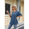 thumbnail image 2 of New Women's Solid Color Round Neck Loose Short-Sleeved T-Shirt Top, 2 of 3