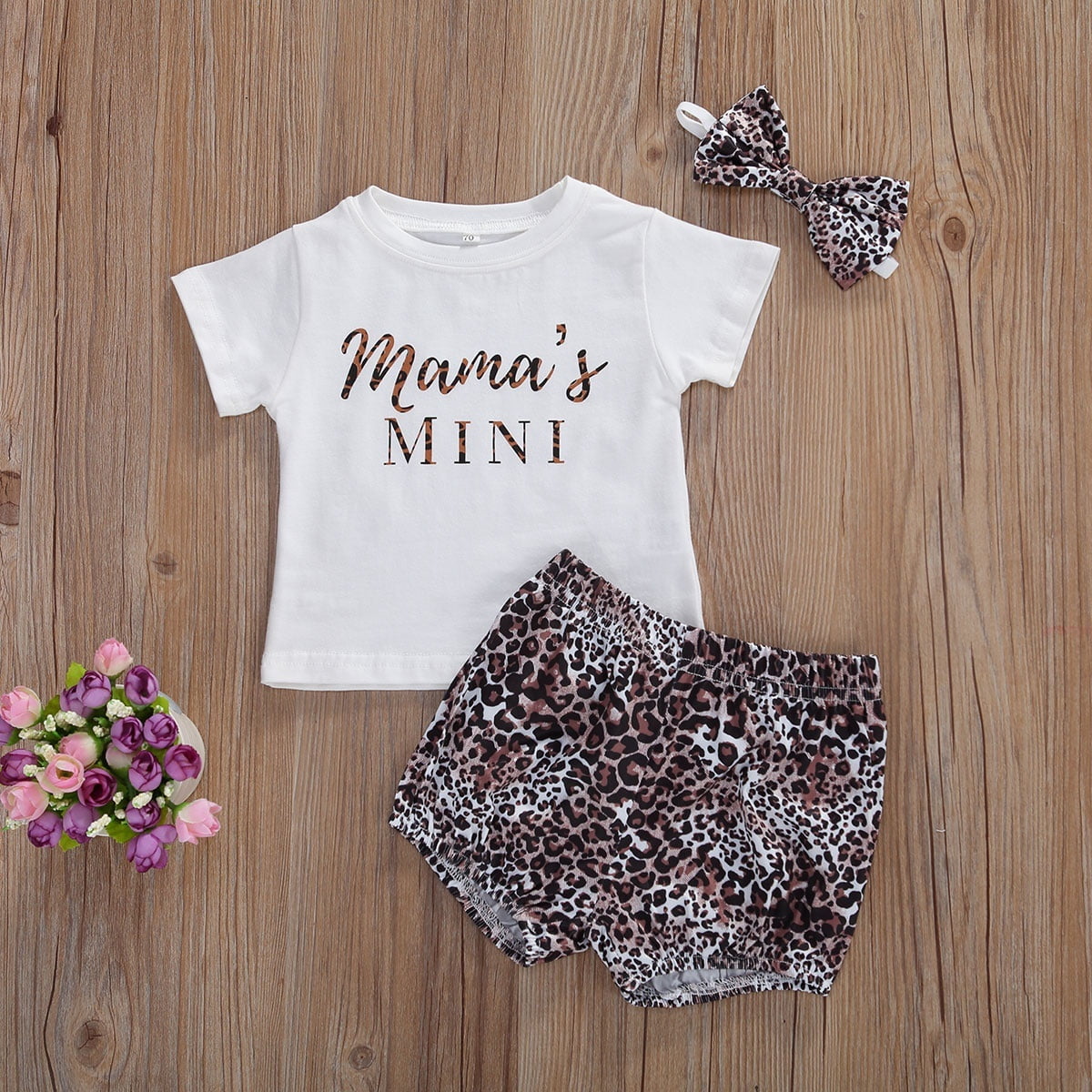 Baby Girl 3Pcs  Letter Tops Shirt Leopard Pants Headband Outfits