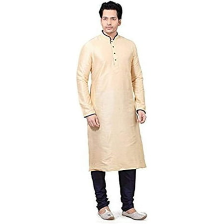 

Royal Kurta Men s Dupion Silk Contrast Piping Kurta Churidar Gold