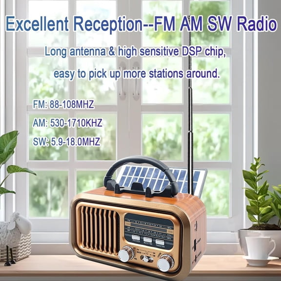 Solar & Crank Emergency Radio, 3 Band Bluetooth Speaker, Portable Rose Gold