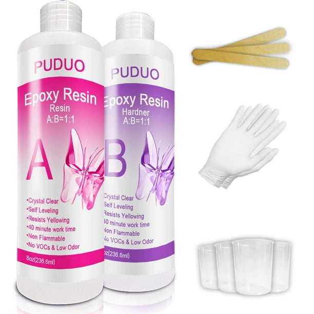 Kit de resina epoxídica transparente Puduo 480 ml (16 oz) con accesorios