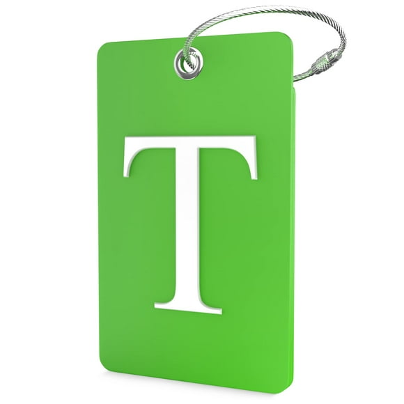 Luggage Tag Initial - Fully Bendable Tag w Stainless Steel Loop (Letter T)