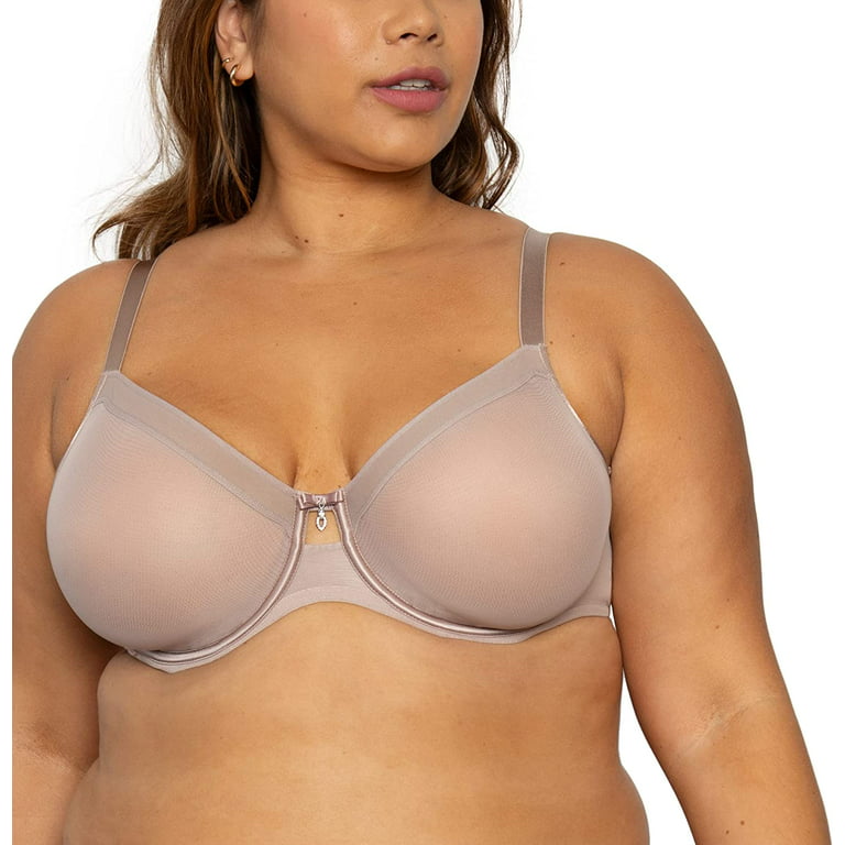 Curvy Couture Women's Sheer Mesh Full Coverage Unlined Underwire Bra 