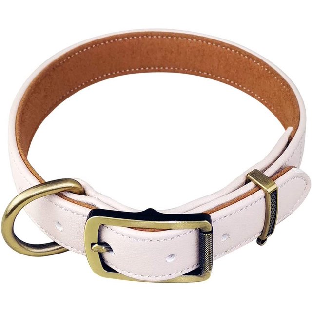 Collar de perro de cuero acolchado clásico básico, collar de perro anti-horquilla, anillo en D de aleación