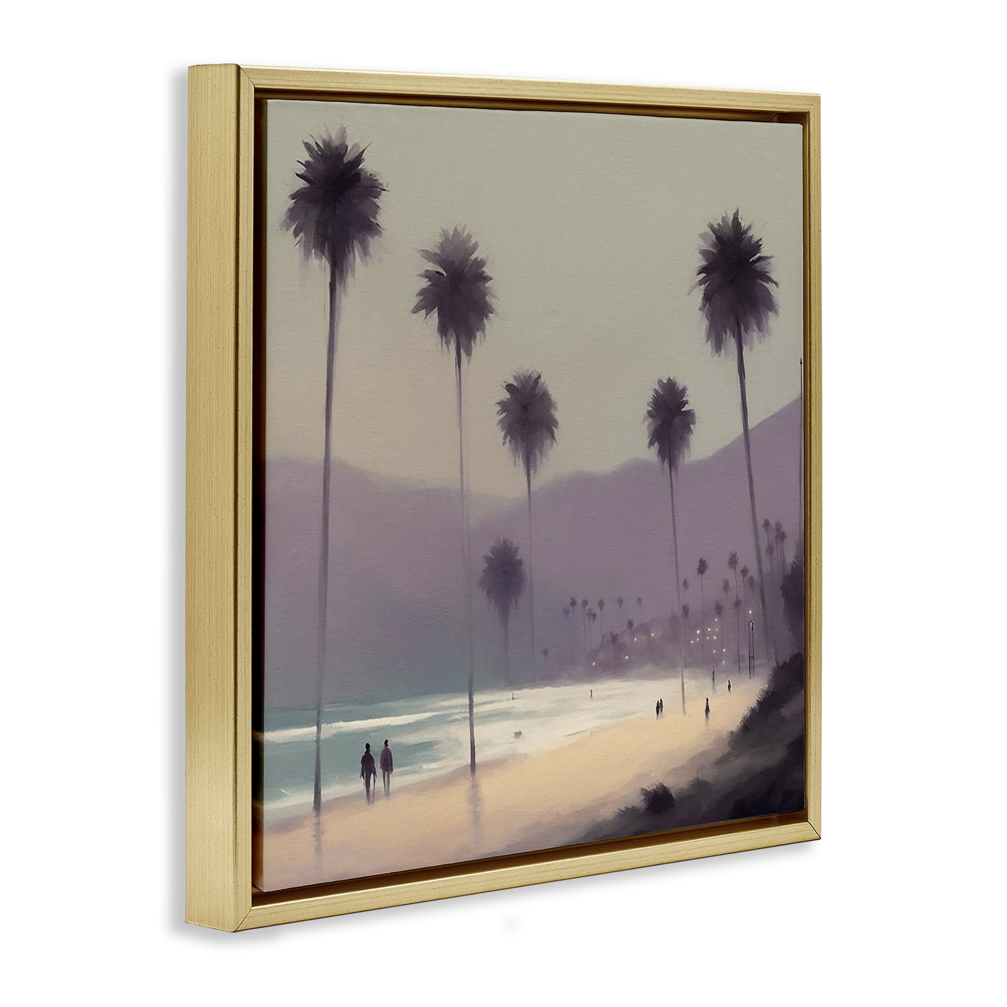 Stupell Industries Looming Palms Beach Landscape & Nature Painting Gold Floater Framed Canvas Art Print Wall Art, 18 x 18